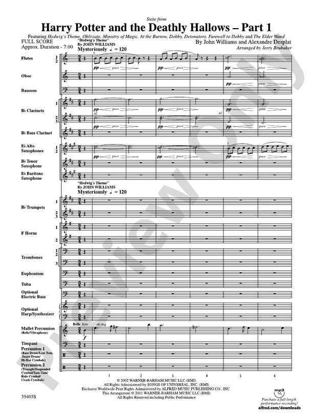 Harry Potter and the Deathly Hallows, Part 1, Suite from - Concert Band Conductor Score & Parts (Digital Download)