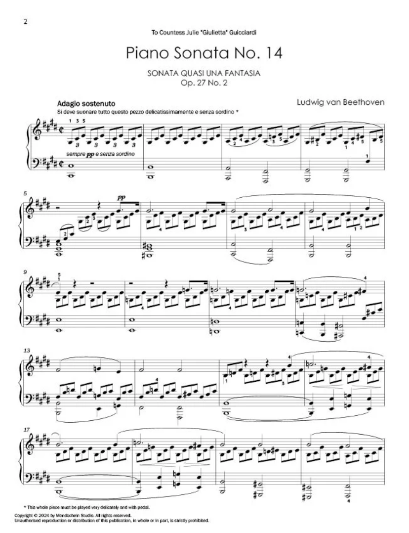 Beethoven - Piano Sonata No. 14, Op.27 No.2 (Moonlight) - Piano Solo Mondschein MSP528496