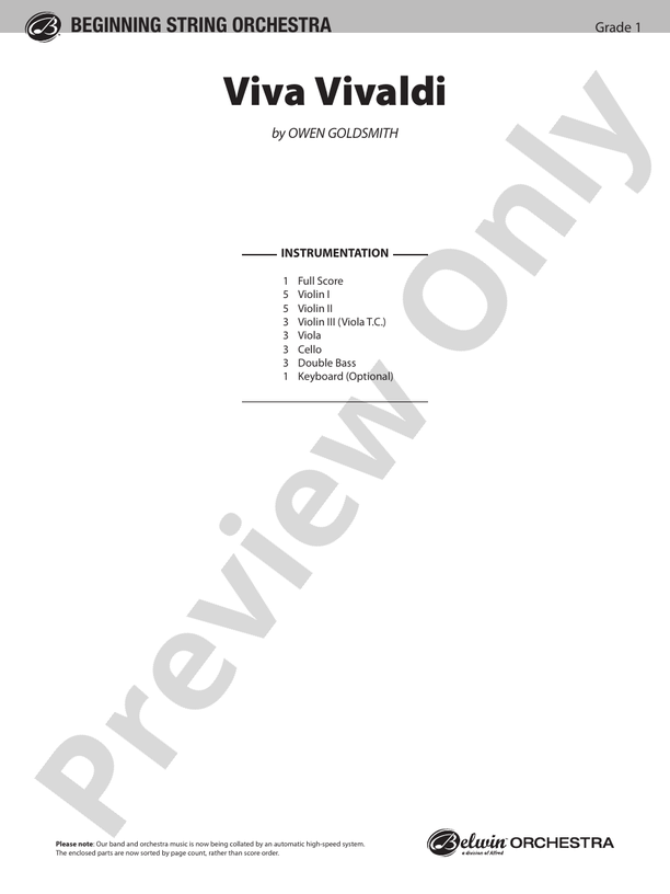 Viva Vivaldi – String Orchestra Conductor Score & Parts (Digital Download)