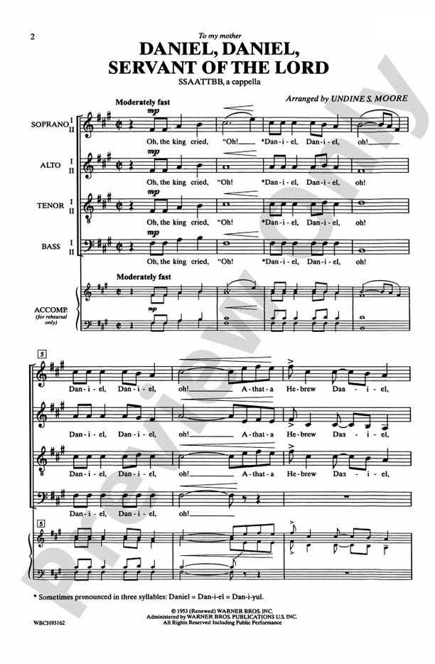 Daniel, Daniel, Servant of the Lord – SSAATTBB, a cappella Choral Octavo (Digital Download)