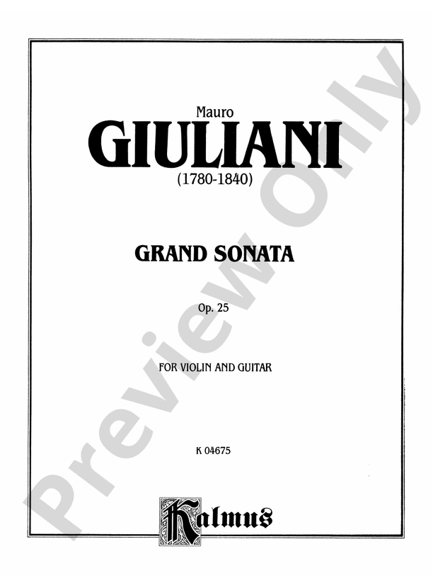 Giuliani: Grand Sonata for Violin and Guitar, Op. 25 - Guitar (Digital Download)