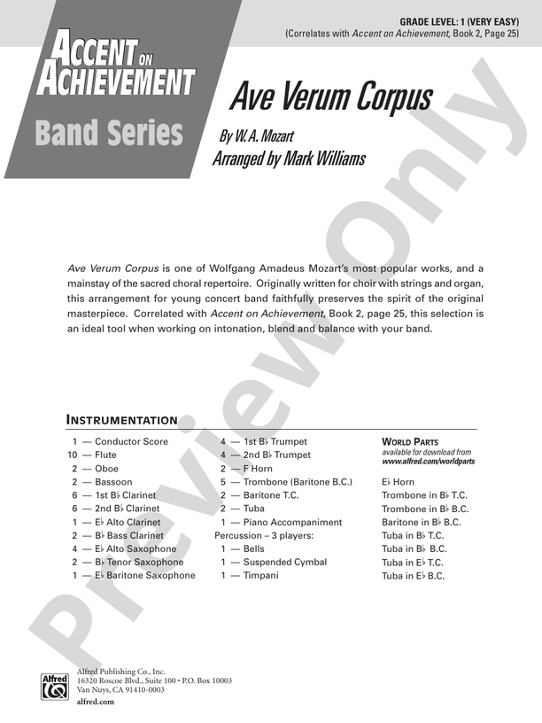 Ave Verum Corpus - Concert Band Conductor Score & Parts (Digital Download)