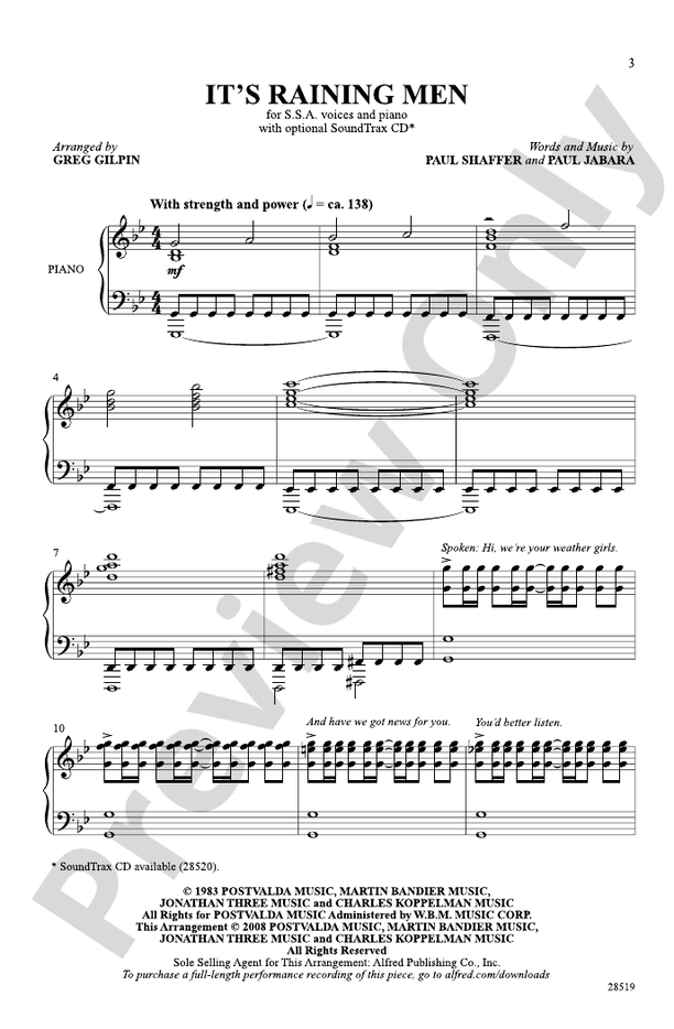 It's Raining Men – SSA Choral Octavo (Digital Download)