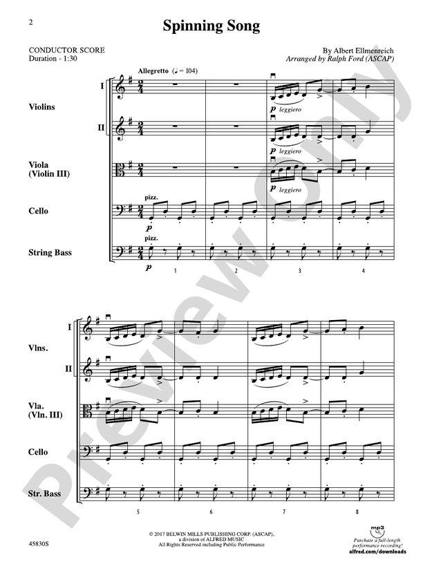 Spinning Song - String Orchestra Conductor Score & Parts (Digital Download)