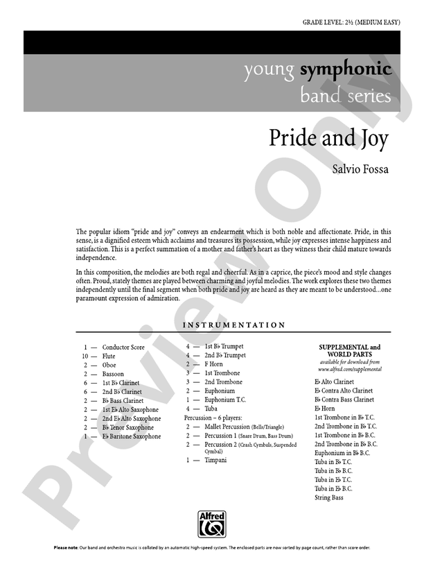 Pride and Joy - Concert Band Conductor Score & Parts (Digital Download)