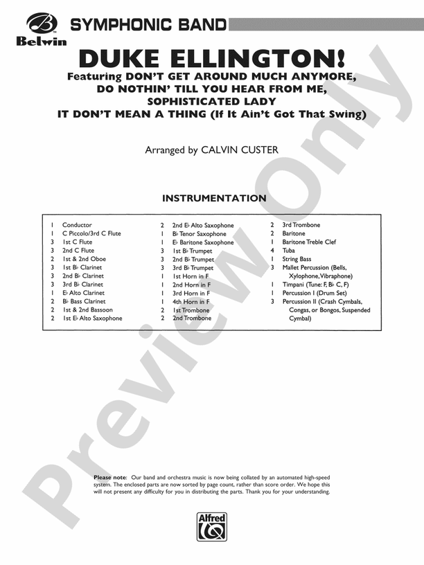 Duke Ellington! (Medley for Concert Band) - Concert Band Conductor Score & Parts (Digital Download)