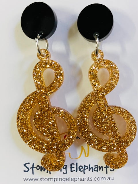 Drop Earrings - Large - Gold Treble Clef