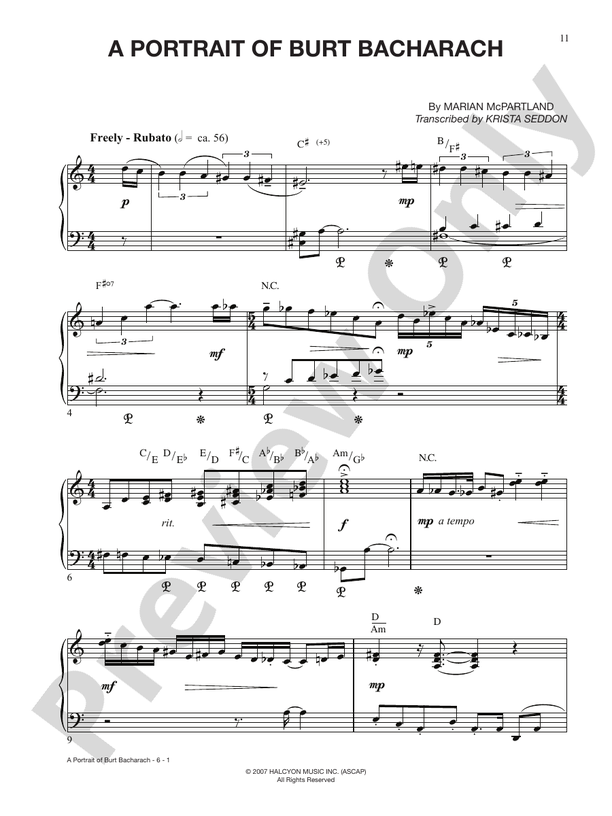 A Portrait of Burt Bacharach - Piano (Digital Download)