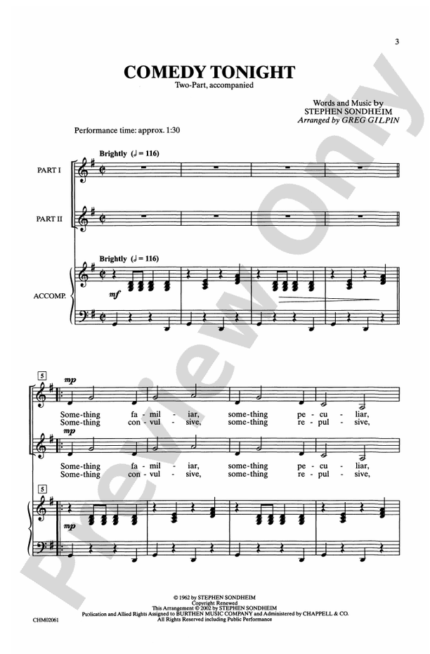 Comedy Tonight – 2-Part Choral Octavo (Digital Download)