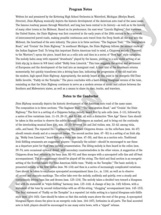 Dixie Highway – String Orchestra Conductor Score & Parts (Digital Download)
