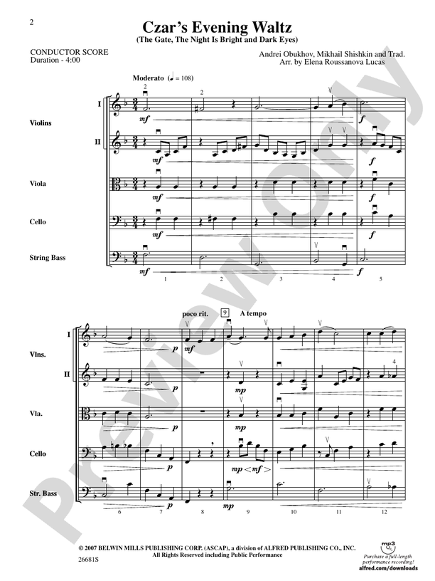 Czar's Evening Waltz – String Orchestra Conductor Score & Parts (Digital Download)