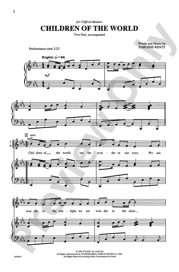 Children of the World - Earlene Rentz – 2-Part Choral Octavo (Digital Download)