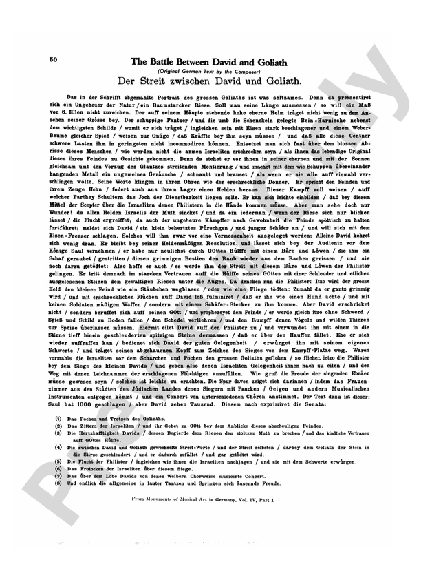 Kuhnau - Sonata, "David and Goliath" - Piano Solo (Digital Download)