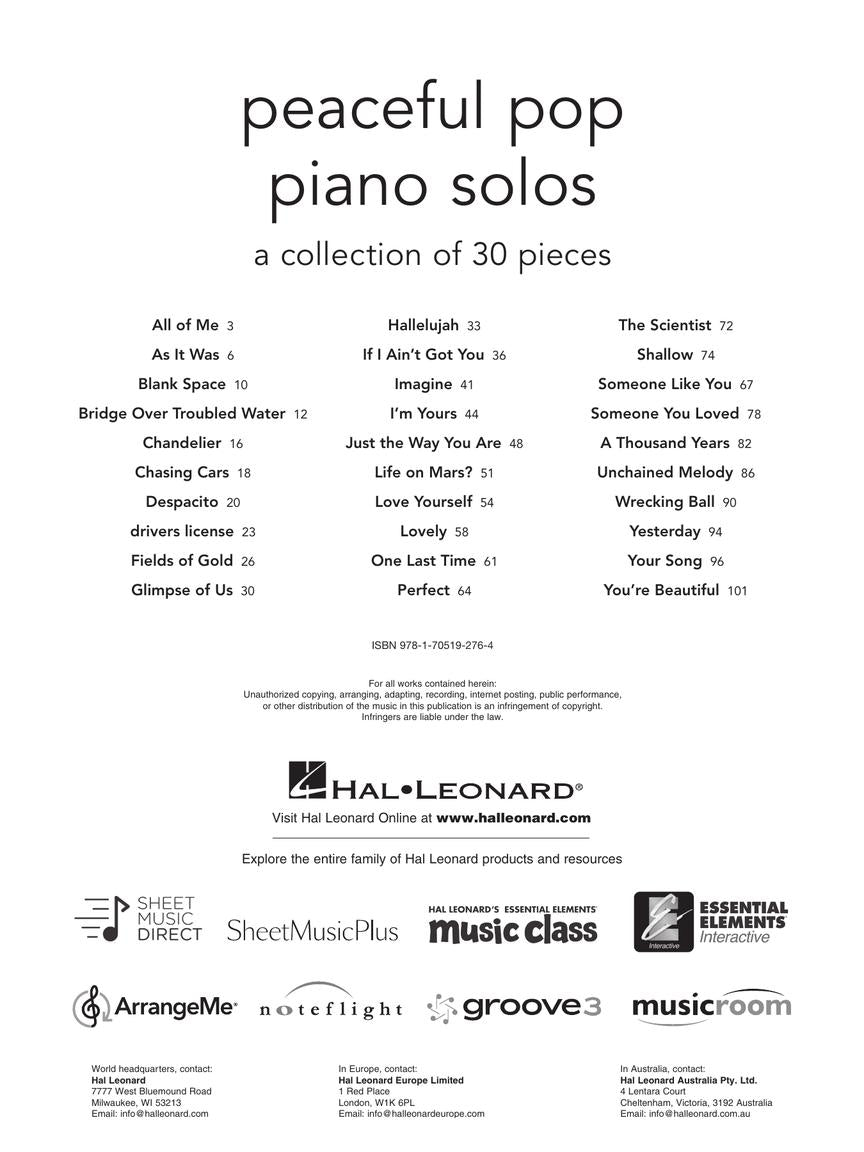 Peaceful Pop Piano Solos - A Collection of 30 Pieces - Hal Leonard
