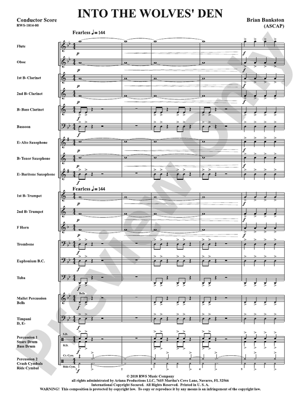 Into the Wolves' Den - Concert Band Conductor Score & Parts (Digital Download)