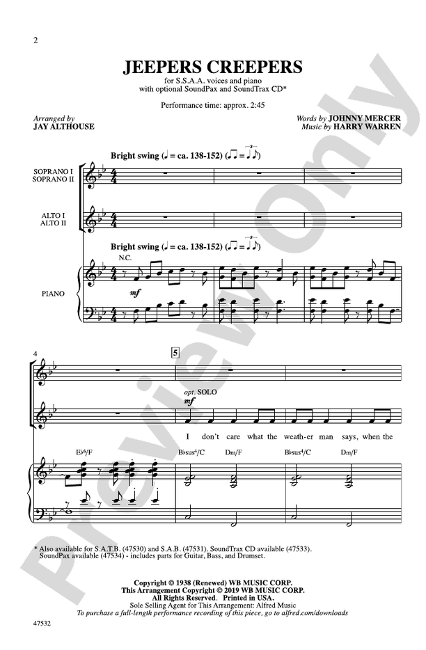 Jeepers Creepers – SSAA Choral Octavo (Digital Download)