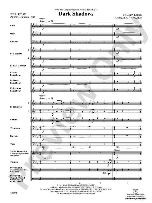 Dark Shadows (from the Original Motion Picture Soundtrack) - Concert Band Conductor Score & Parts (Digital Download)