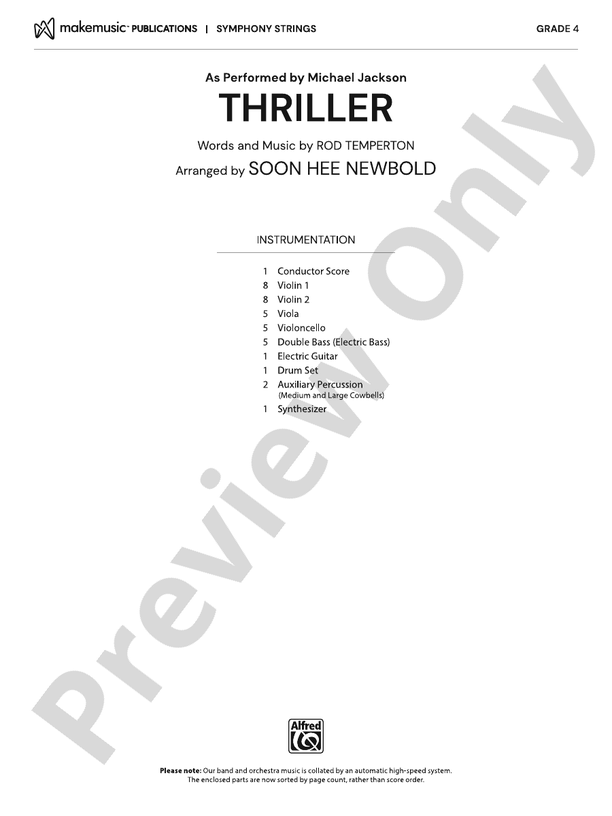 Thriller - String Orchestra Conductor Score & Parts (Digital Download)