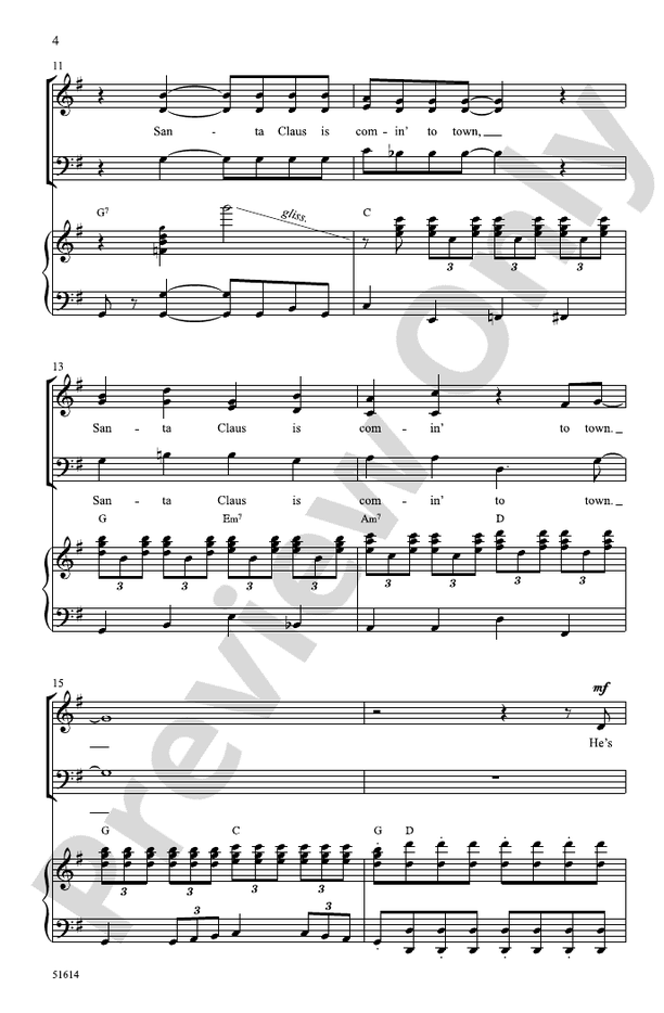 Santa Claus Is Comin' to Town - SAB Choral Octavo (Digital Download)