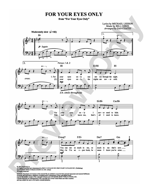 For Your Eyes Only - Arr. Dan Coates - Easy Piano (Digital Download)