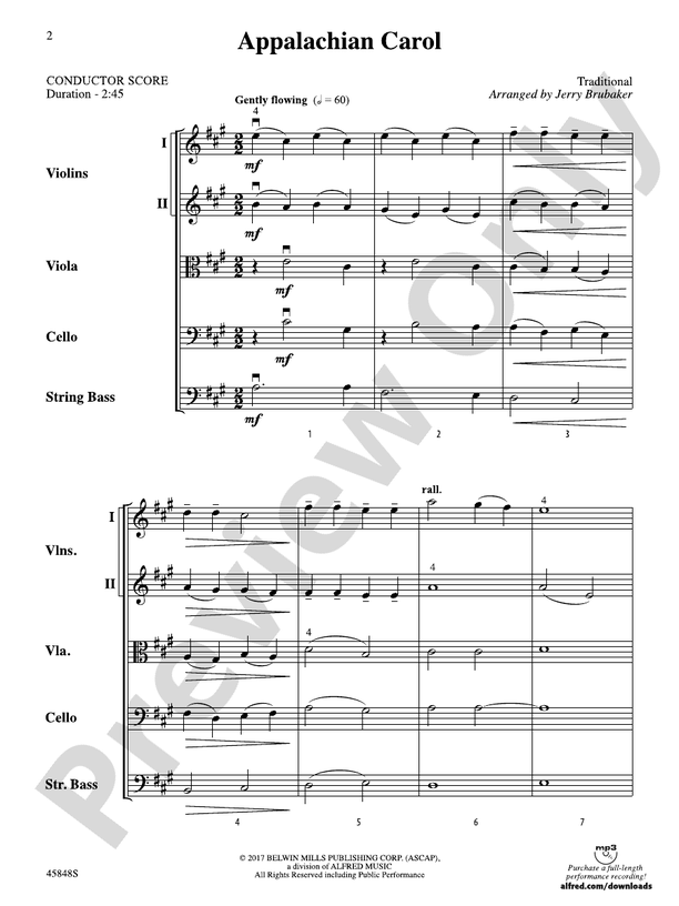 Appalachian Carol - String Orchestra Conductor Score & Parts (Digital Download)