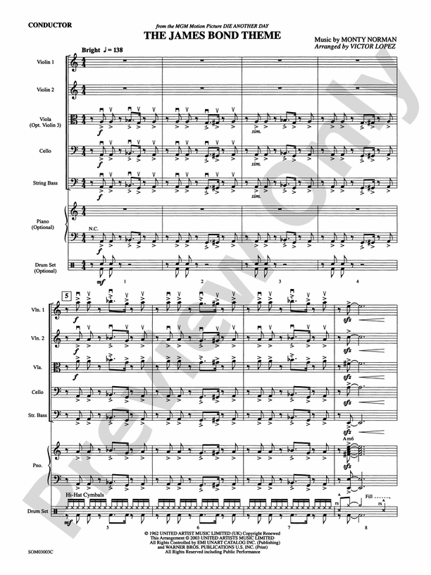 The James Bond Theme (from Die Another Day) - String Orchestra Conductor Score & Parts (Digital Download)
