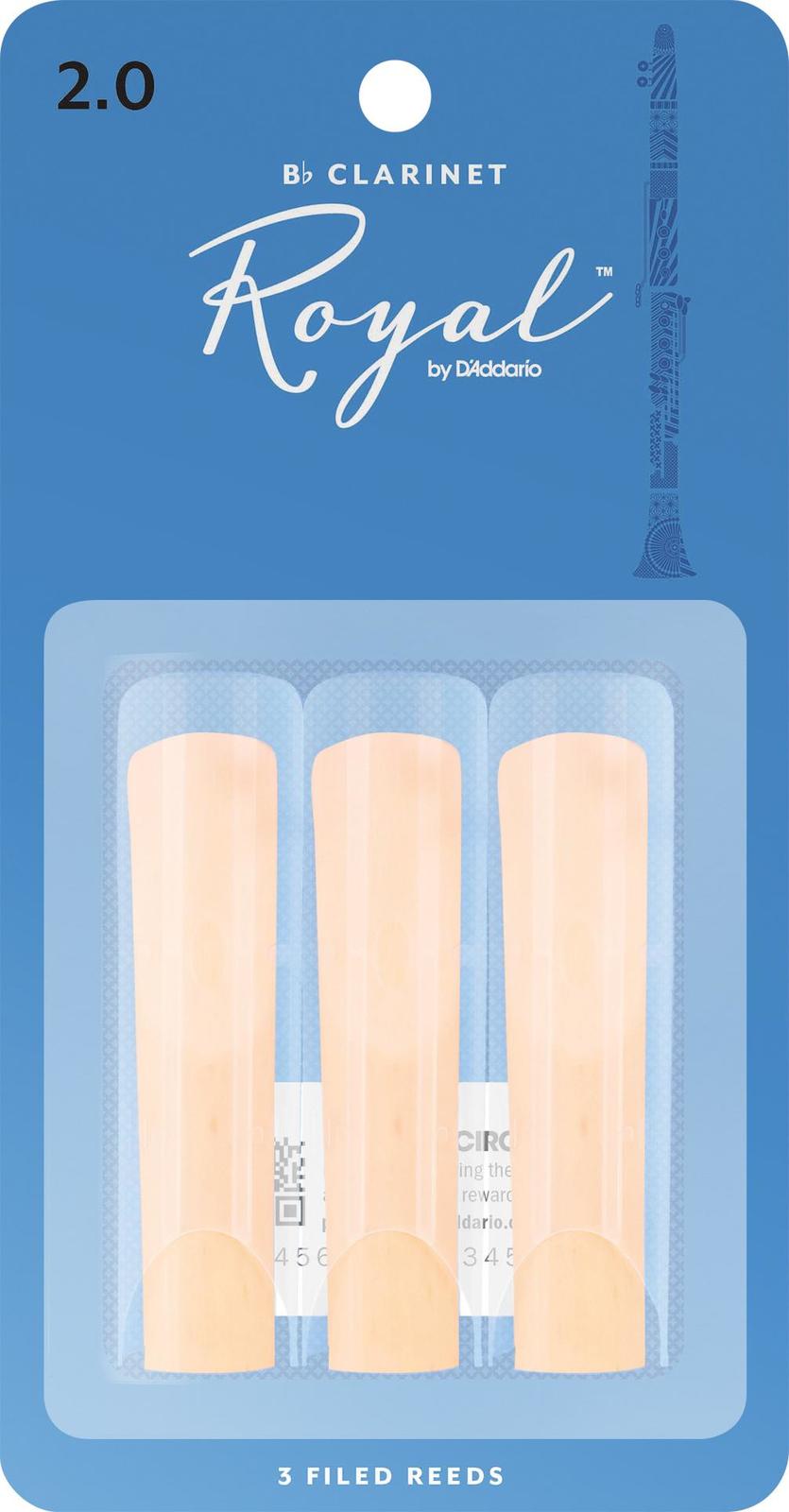 Royal Bb Clarinet Reeds, Strength 2.0, 3-Pack