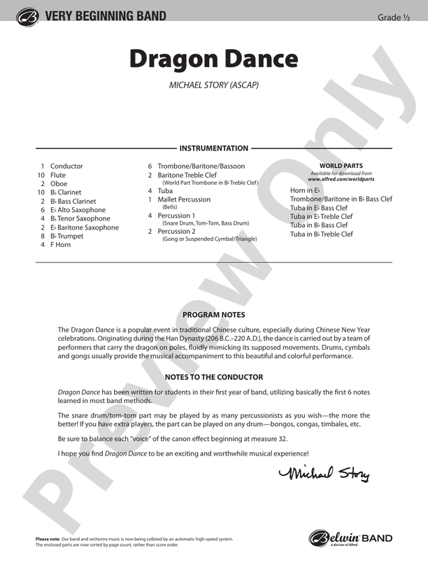 Dragon Dance (Grade 0.5) - Concert Band Conductor Score & Parts (Digital Download)