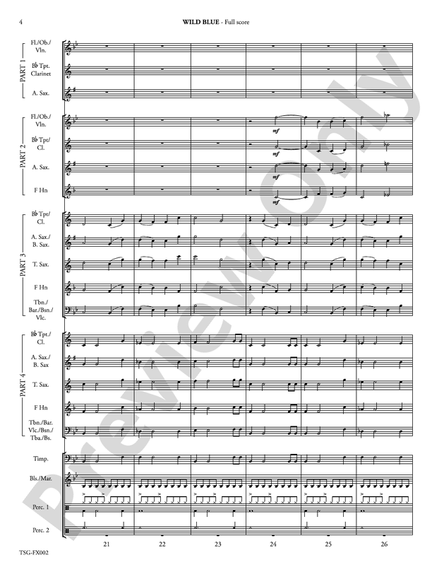 Wild Blue (Flexible Arrangement) - Concert Band Conductor Score & Parts (Digital Download)