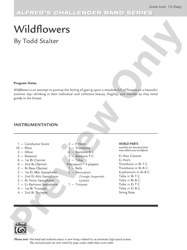 Wildflowers - Concert Band Conductor Score & Parts (Digital Download)