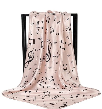 Scarf Pink with Black Notes and Clefs
