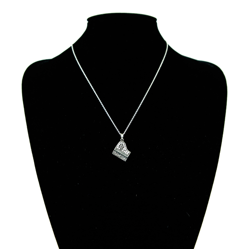 Necklace with Grand Piano Pendant Inlaid with Diamantes 'Music is Life' Sterling Silver 45cm Chain