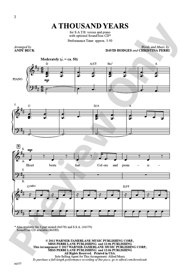A Thousand Years - SATB Choral Octavo (Digital Download)