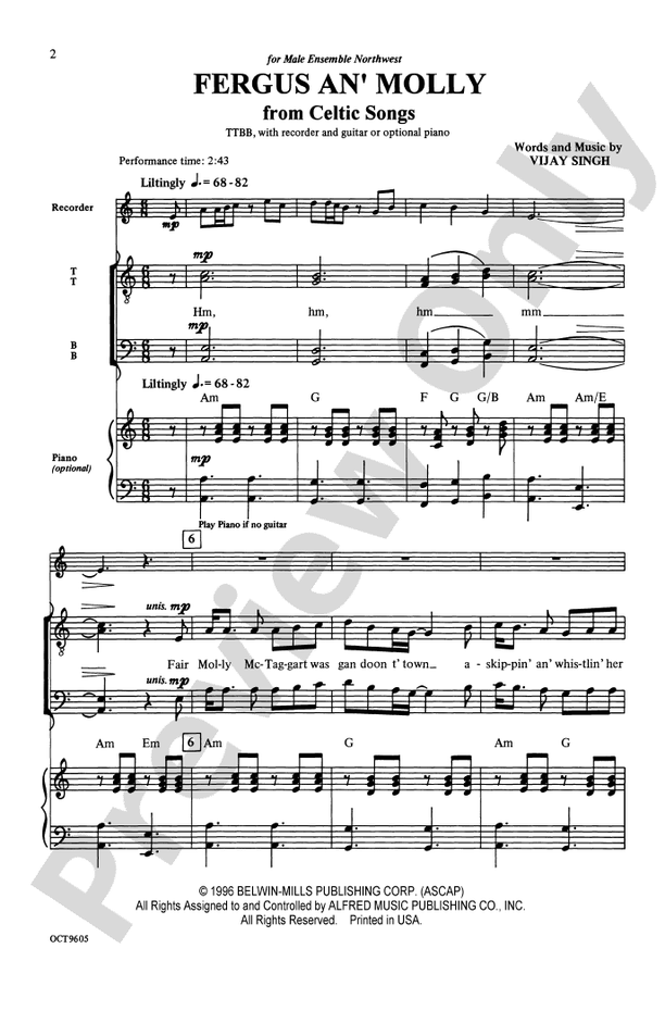 Fergus an' Molly (from Celtic Songs) – TTBB Choral Octavo (Digital Download)