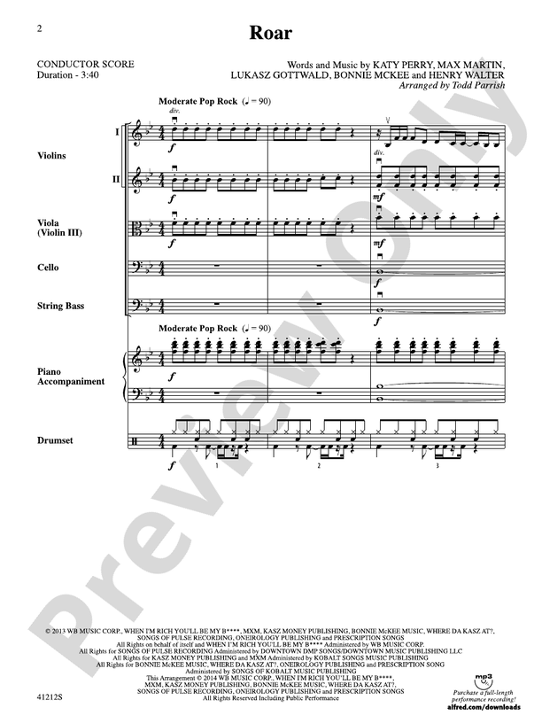 Roar - String Orchestra Conductor Score & Parts (Digital Download)