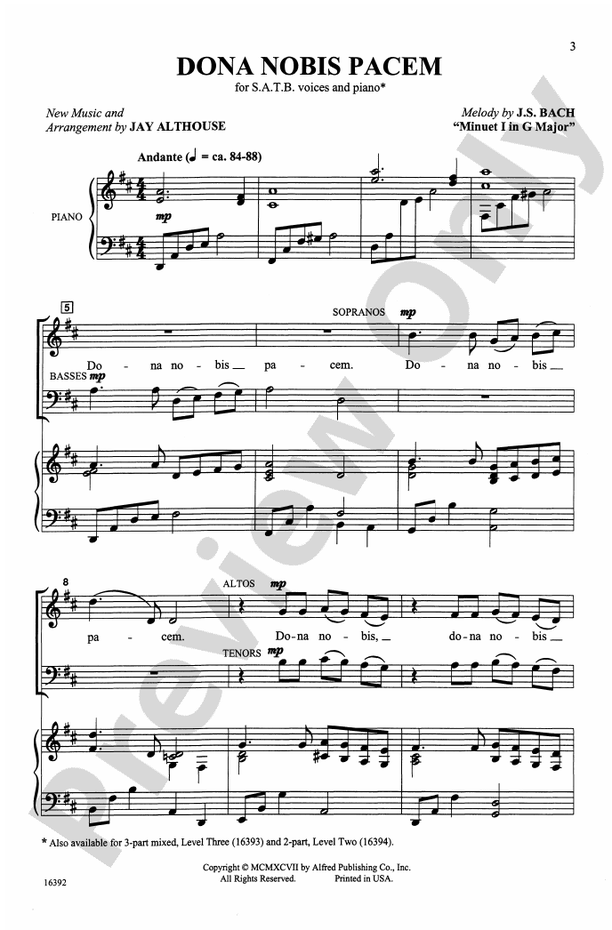 Dona Nobis Pacem - Arr. Jay Althouse – SATB Choral Octavo (Digital Download)