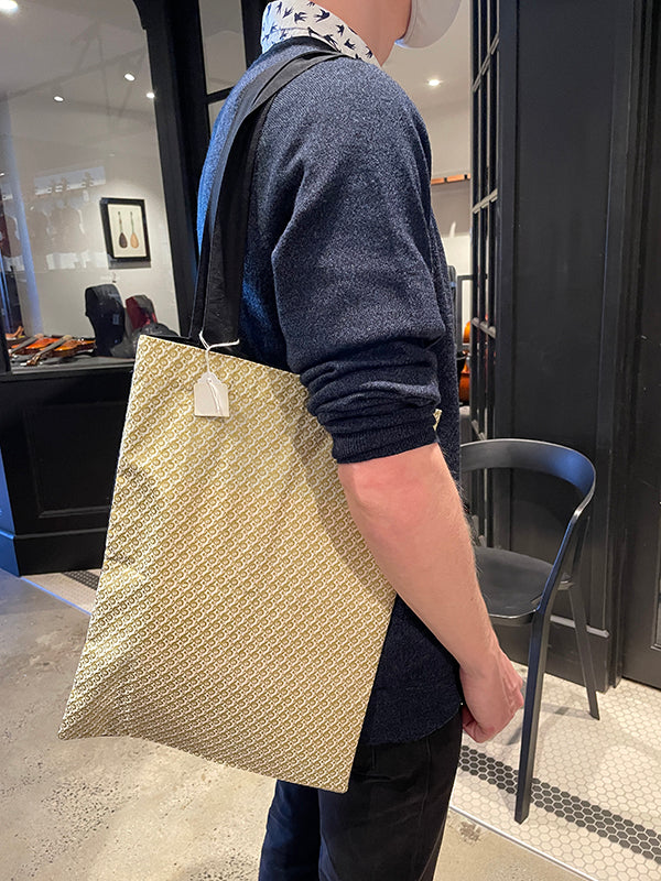 Large Music Bag Creme with Small Gold Treble Clefs
