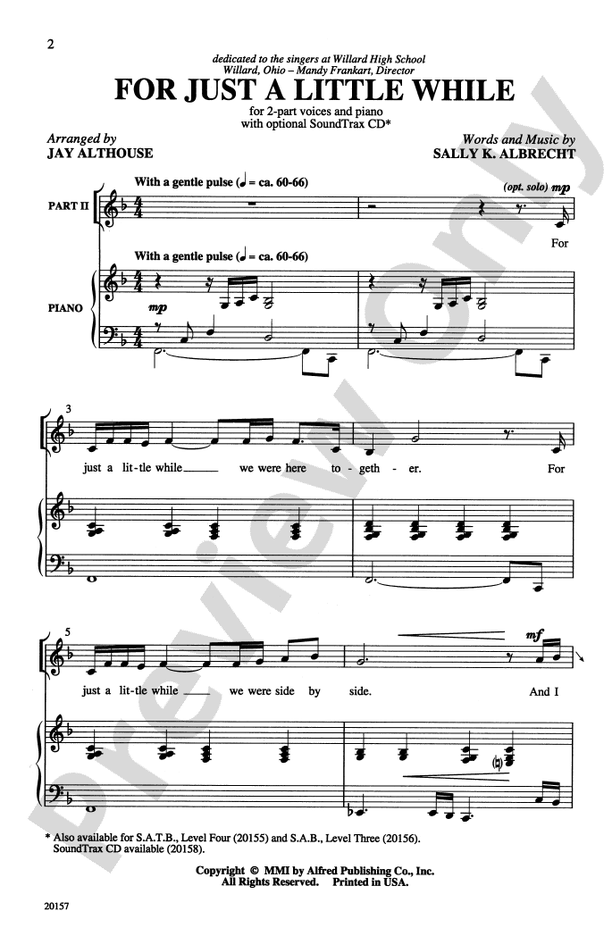 For Just a Little While – 2-Part Choral Octavo (Digital Download)