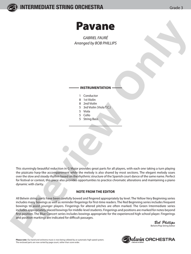 Pavane – String Orchestra Conductor Score & Parts (Digital Download)