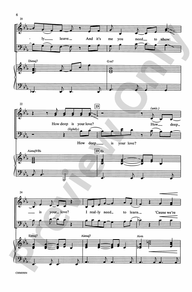 How Deep Is Your Love – 3-Part Mixed Choral Octavo (Digital Download)