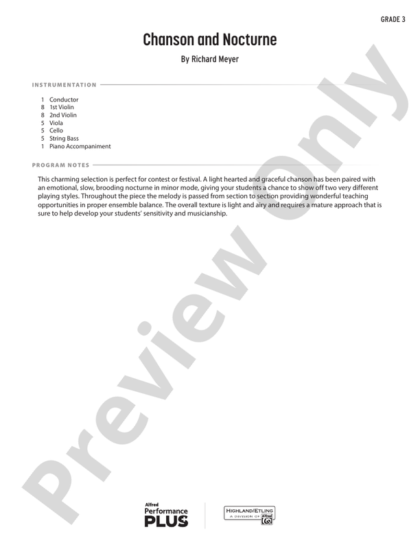 Chanson and Nocturne - String Orchestra Conductor Score & Parts (Digital Download)
