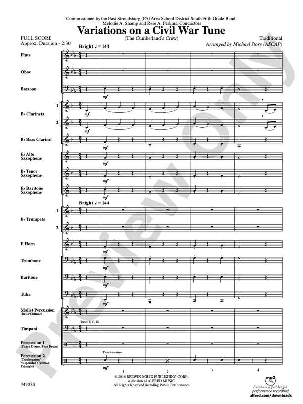 Variations on a Civil War Tune - Concert Band Conductor Score & Parts (Digital Download)