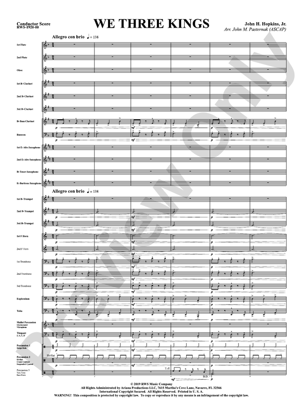 We Three Kings - Concert Band Conductor Score & Parts (Digital Download)