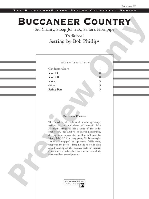 Buccaneer Country – String Orchestra Conductor Score & Parts (Digital Download)