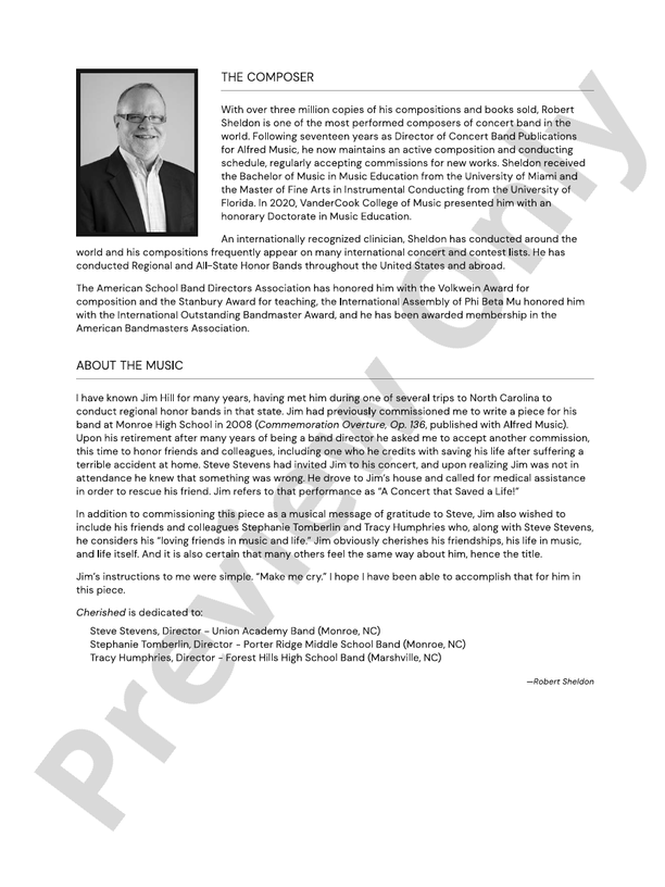 Cherished – Concert Band Conductor Score & Parts (Digital Download)