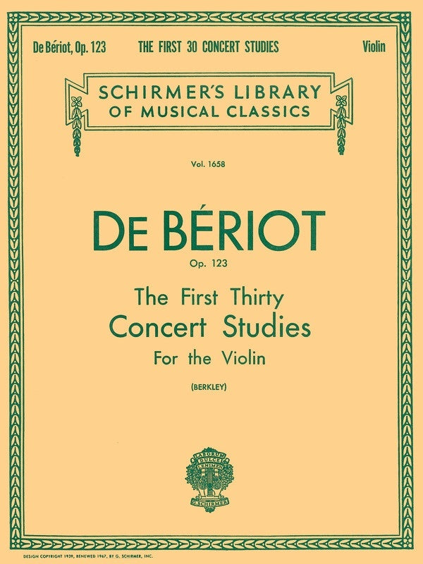 de Beriot - First 30 Concert Studies for the Violin Op123 - Violin Schirmer 50260790
