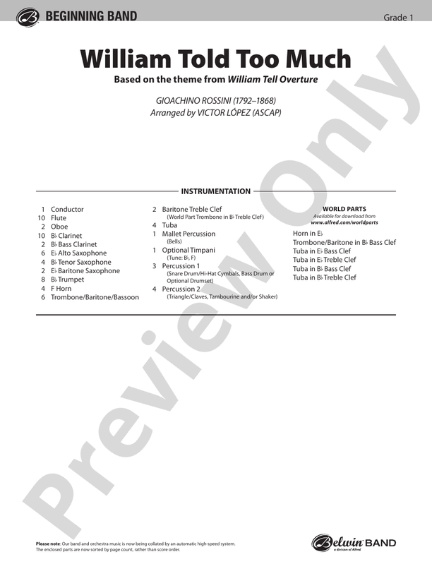 William Told Too Much - Concert Band Conductor Score & Parts (Digital Download)