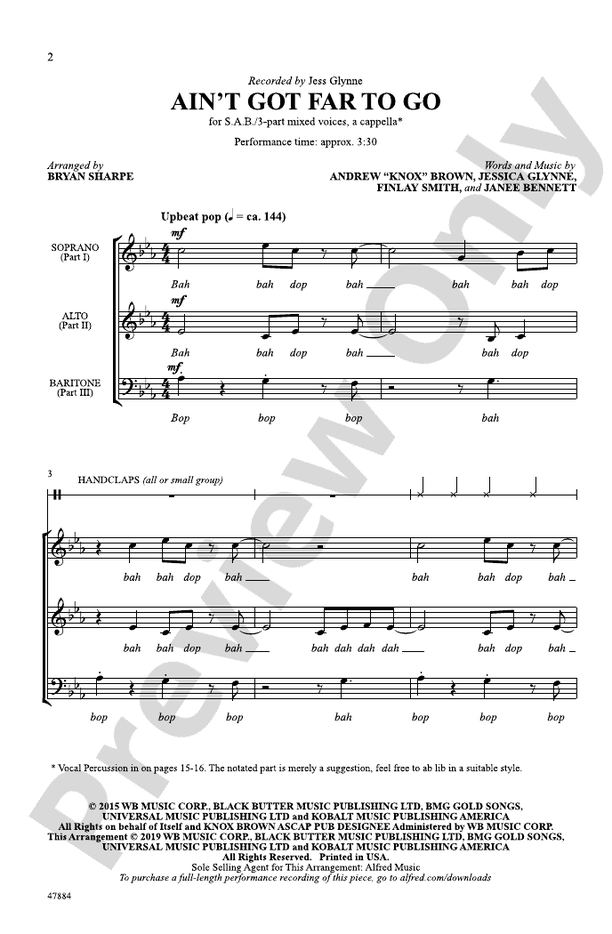 Ain't Got Far to Go - SAB/3-Part Mixed, a cappella Choral Octavo (Digital Download)