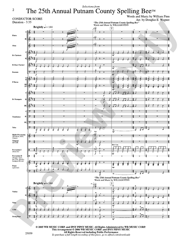 The 25th Annual Putnam County Spelling Bee,™ Selections from – Full Orchestra Conductor Score & Parts (Digital Download)
