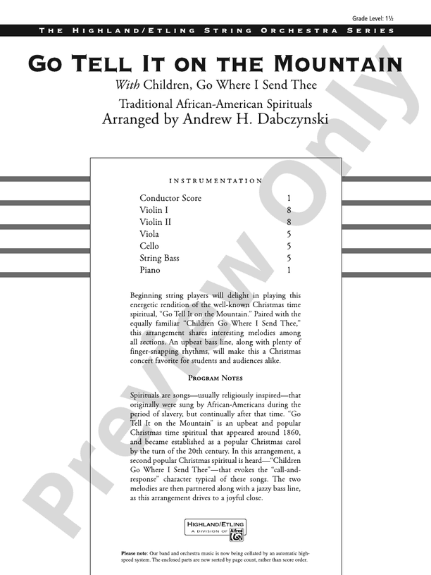 Go Tell It on the Mountain - String Orchestra Conductor Score & Parts (Digital Download)